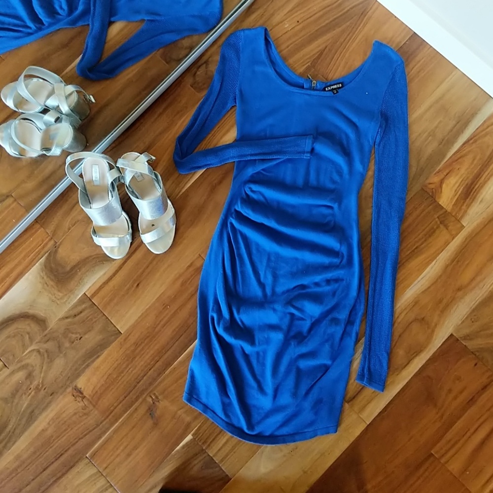 EXPRESS Cobalt blue ruched sweater dress